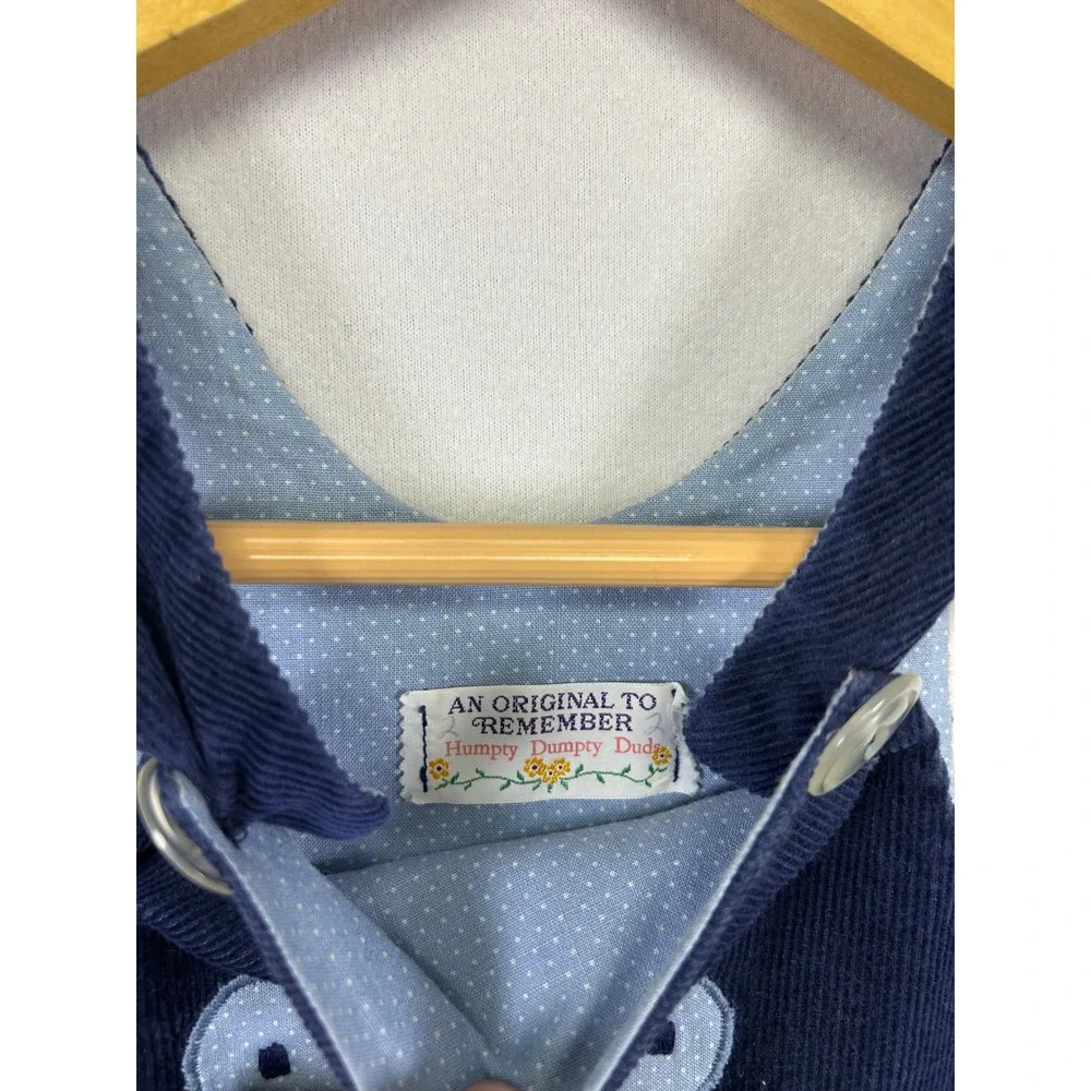 Vintage Humpty Dumpty Duds Baby Navy Corduroy‎ Teddy Bear Jumper Dress 12-18M